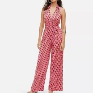 Diane Von Furstenberg Pink Geometric Halter Jumpsuit